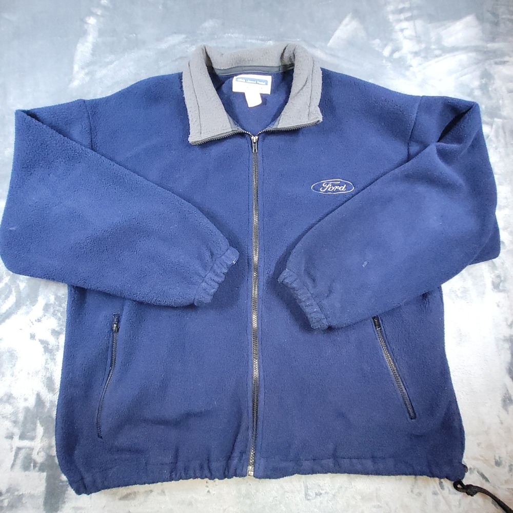 Vintage Ford Motor Company Fleece Jacket Navy Blue Full Zip Mens Large USA Made‎